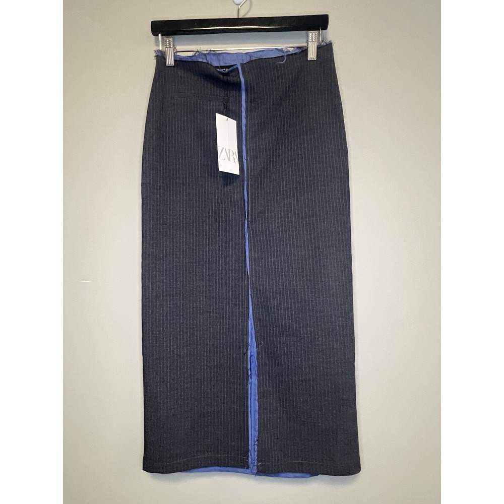 Zara Women's Pencil Skirt Size XS Gray Stripe Blue Lining NWT!